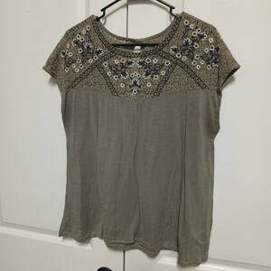 Torrid Tan Embellished Blouse with Bib Collar